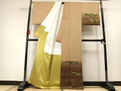 平和屋着物●染色作家　斉藤三才　訪問着　舟　暈し染め　金彩　正絹　逸品　未使用　AABL8200fy