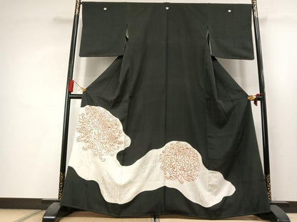 平和屋着物●豪華黒留袖　刺繍　乱菊　銀彩　正絹　逸品　AABL8203fy