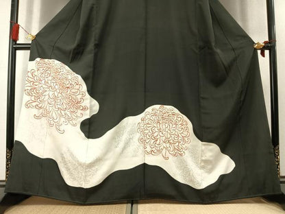 平和屋着物●豪華黒留袖　刺繍　乱菊　銀彩　正絹　逸品　AABL8203fy