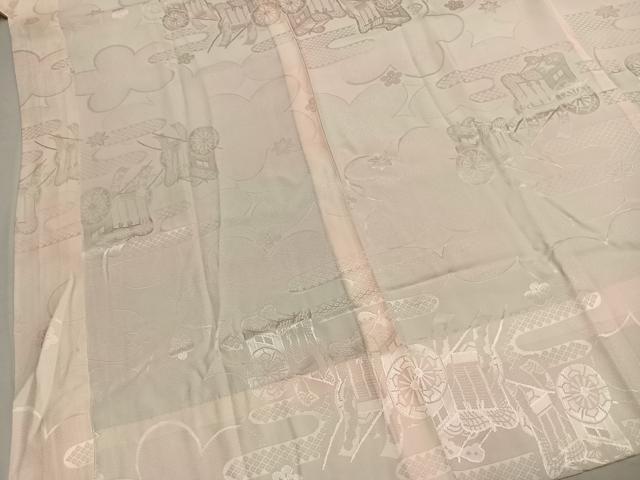 平和屋着物●振袖用長襦袢　無双仕立て　御所車花地紋　暈し染め　京都きもの友禅扱い　正絹　逸品　AABL8205fy