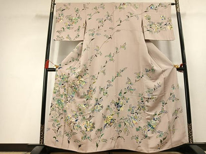 平和屋着物●訪問着　駒刺繍　色紙花文　金彩　正絹　逸品　AABL8209fy