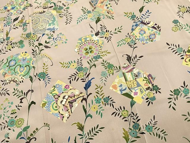 平和屋着物●訪問着　駒刺繍　色紙花文　金彩　正絹　逸品　AABL8209fy