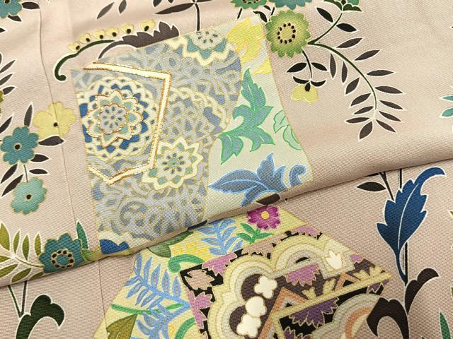 平和屋着物●訪問着　駒刺繍　色紙花文　金彩　正絹　逸品　AABL8209fy