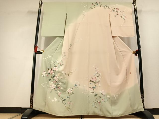 平和屋着物●訪問着　友禅　作家物　枝花文　暈し染め　正絹　逸品　AABL8211fy