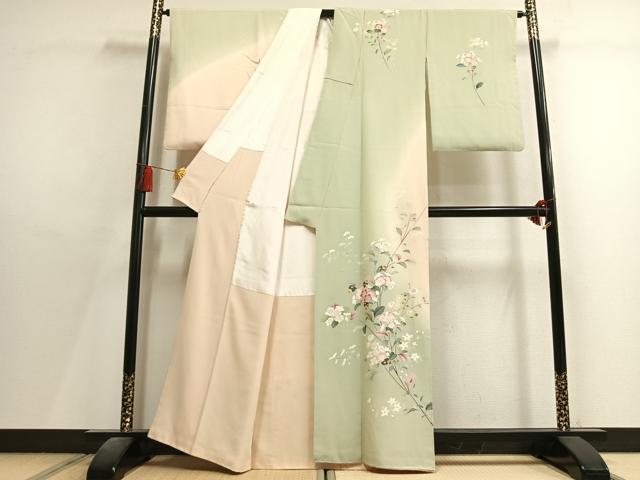 平和屋着物●訪問着　友禅　作家物　枝花文　暈し染め　正絹　逸品　AABL8211fy
