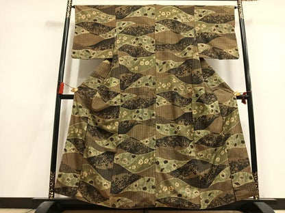 平和屋着物●伝統工芸士　七代目　吉澤与市　紬　絞り　花蝶文　正絹　逸品　AABL8215fy