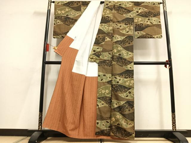 平和屋着物●伝統工芸士　七代目　吉澤与市　紬　絞り　花蝶文　正絹　逸品　AABL8215fy
