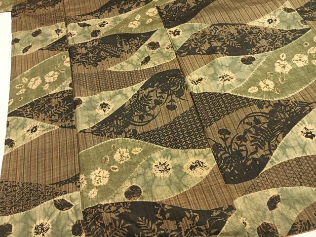 平和屋着物●伝統工芸士　七代目　吉澤与市　紬　絞り　花蝶文　正絹　逸品　AABL8215fy