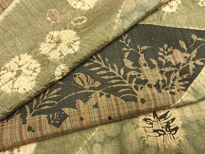 平和屋着物●伝統工芸士　七代目　吉澤与市　紬　絞り　花蝶文　正絹　逸品　AABL8215fy