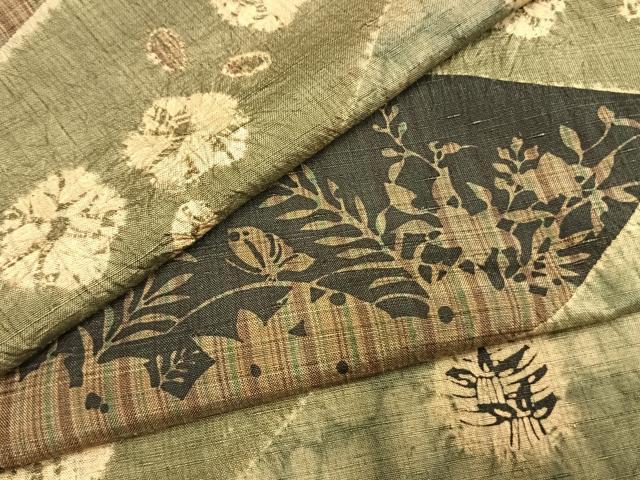 平和屋着物●伝統工芸士　七代目　吉澤与市　紬　絞り　花蝶文　正絹　逸品　AABL8215fy