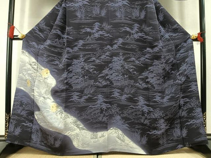 平和屋着物●訪問着　刺繍　風景花文　暈し染め　金糸　金彩　正絹　逸品　AABL8222fy