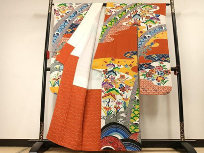 平和屋着物●豪華振袖　紅型　花鳥文　金彩　正絹　逸品　AABL8232fy