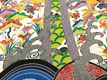 平和屋着物●豪華振袖　紅型　花鳥文　金彩　正絹　逸品　AABL8232fy