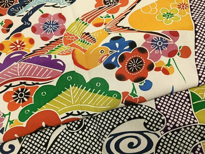 平和屋着物●豪華振袖　紅型　花鳥文　金彩　正絹　逸品　AABL8232fy