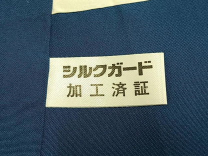 平和屋着物●本場染大島紬　藍　型染め　色紙重ね花文　正絹　逸品　未使用　AABL8233fy
