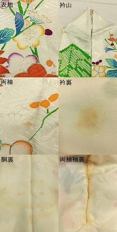 平和屋着物●豪華振袖　絞り　駒刺繍　枝花文　金彩　正絹　逸品　AABL8234fy