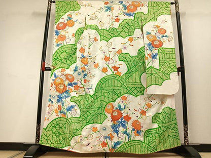 平和屋着物●豪華振袖　絞り　駒刺繍　枝花文　金彩　正絹　逸品　AABL8234fy