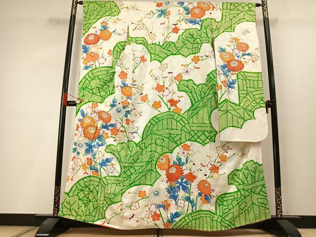 平和屋着物●豪華振袖　絞り　駒刺繍　枝花文　金彩　正絹　逸品　AABL8234fy