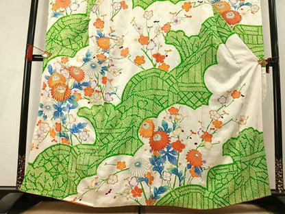 平和屋着物●豪華振袖　絞り　駒刺繍　枝花文　金彩　正絹　逸品　AABL8234fy