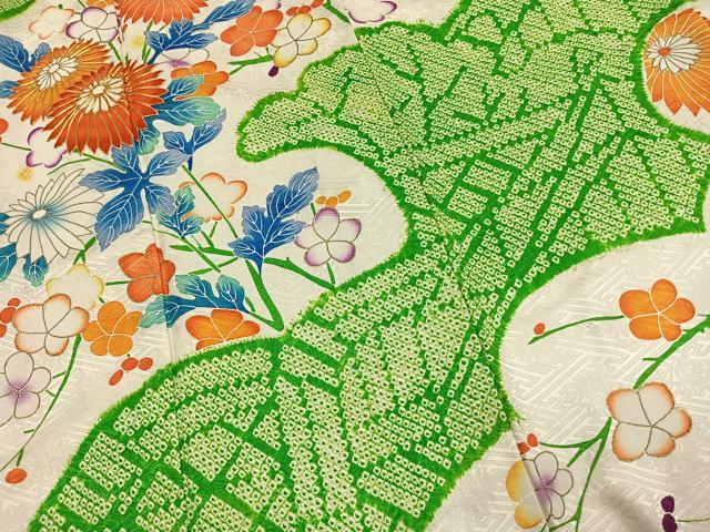 平和屋着物●豪華振袖　絞り　駒刺繍　枝花文　金彩　正絹　逸品　AABL8234fy
