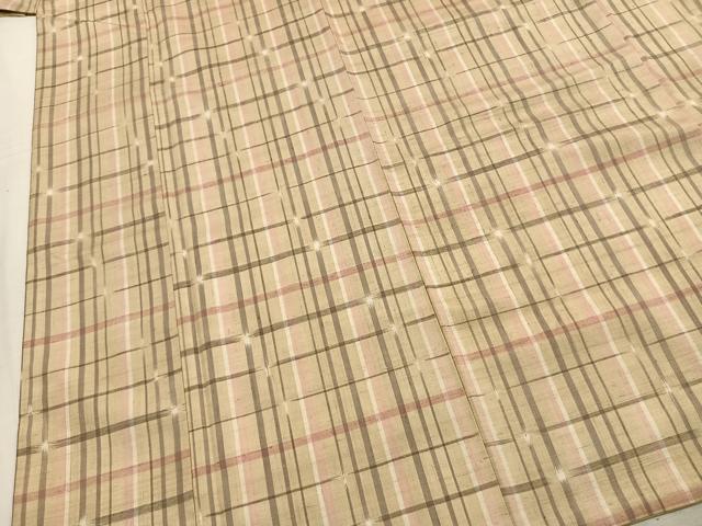 平和屋着物●上質な紬　本草木染　格子　吉田芳一作　証紙付き　正絹　逸品　AABL8235fy