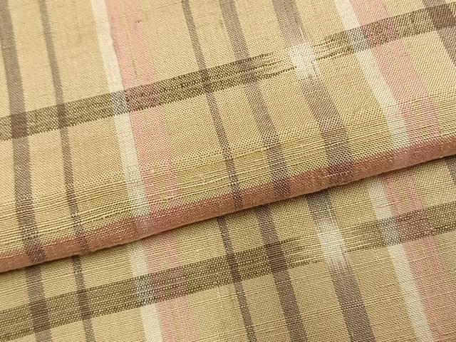 平和屋着物●上質な紬　本草木染　格子　吉田芳一作　証紙付き　正絹　逸品　AABL8235fy