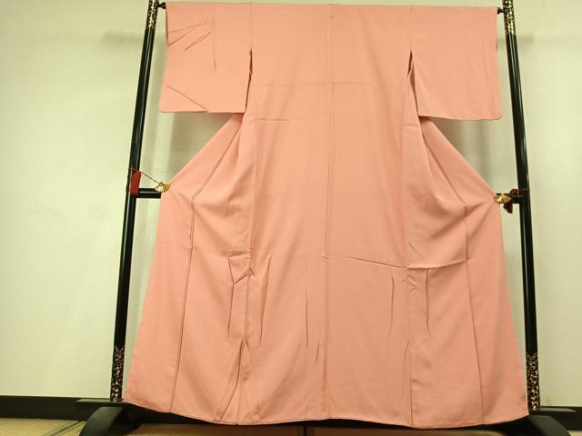 平和屋着物●上質な色無地　珊瑚色　正絹　逸品　AABL8236fy