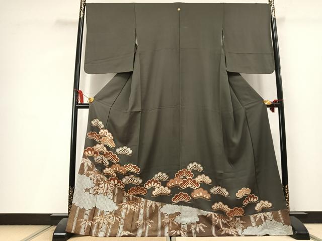 平和屋着物●豪華黒留袖　松竹　金彩　藍媚茶色　正絹　逸品　AABL8237fy