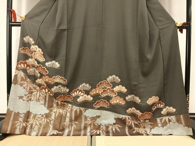 平和屋着物●豪華黒留袖　松竹　金彩　藍媚茶色　正絹　逸品　AABL8237fy