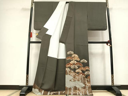 平和屋着物●豪華黒留袖　松竹　金彩　藍媚茶色　正絹　逸品　AABL8237fy