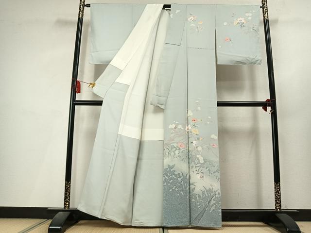 平和屋着物●訪問着　友禅　枝花文　シルエット　暈し染め　正絹　逸品　AABL8238fy