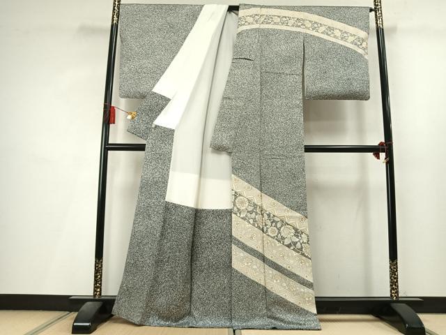 平和屋着物●訪問着　作家物　更紗熨斗花文　たたき染め　金彩　鈴乃屋扱い　正絹　逸品　AABL8239fy