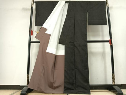 平和屋着物●本場大島紬　一元絣　黒地　正絹　逸品　AABL8244fy