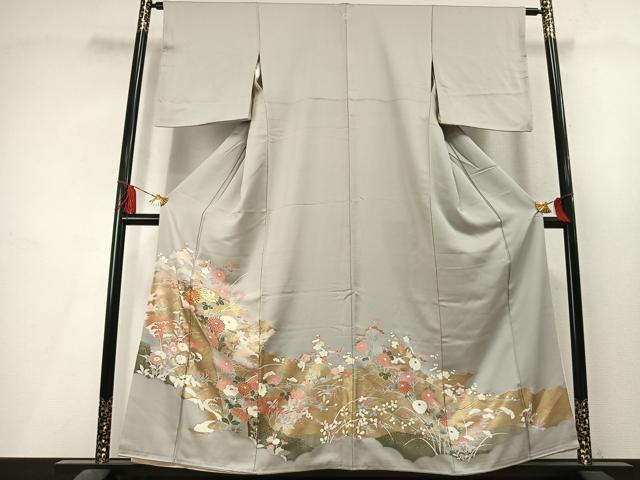 平和屋着物●豪華色留袖　駒刺繍　草花文　金彩　正絹　逸品　AABL8250fy