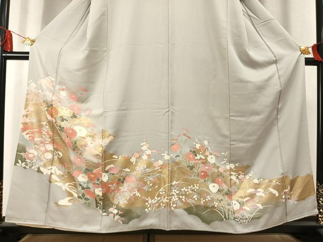 平和屋着物●豪華色留袖　駒刺繍　草花文　金彩　正絹　逸品　AABL8250fy