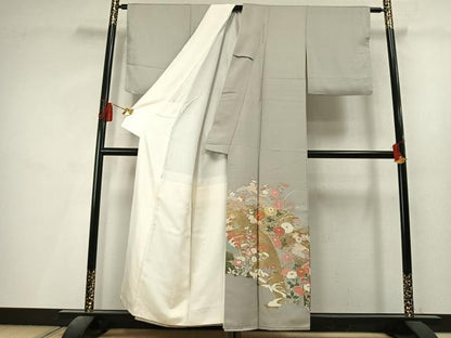 平和屋着物●豪華色留袖　駒刺繍　草花文　金彩　正絹　逸品　AABL8250fy