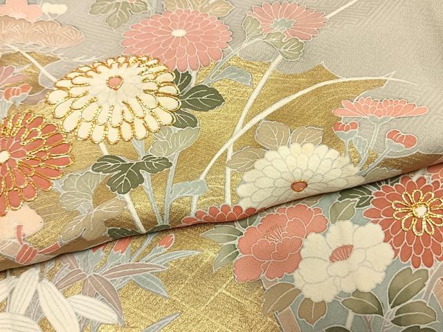 平和屋着物●豪華色留袖　駒刺繍　草花文　金彩　正絹　逸品　AABL8250fy
