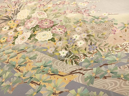 平和屋着物●本加賀友禅作家　松任いち　色留袖　草花文　暈し染め　証紙付き　正絹　逸品　AABL8258fy
