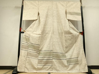 平和屋着物●訪問着　ぜんまい紬　横縞　ロング丈　正絹　逸品　AABL8262fy