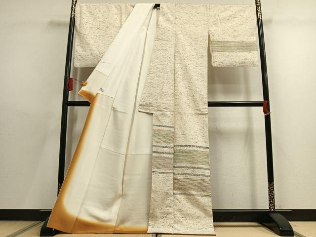 平和屋着物●訪問着　ぜんまい紬　横縞　ロング丈　正絹　逸品　AABL8262fy