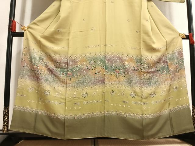 平和屋着物●訪問着　舞蝶花鳥文　暈し染め　金彩　正絹　逸品　AABL8263fy