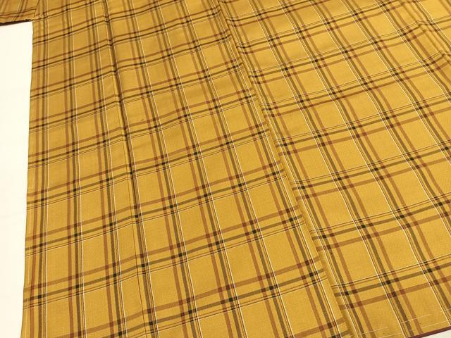 平和屋着物●本場黄八丈　まるまなこ　紬　格子　正絹　逸品　未使用　AABL8266fy
