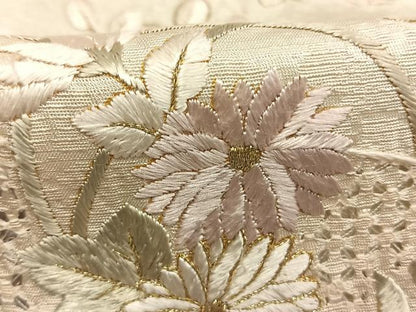 平和屋着物●中国三大刺繍 スワトウ刺繍 汕頭刺繍 総刺繍 訪問着 草花文 暈し染め 金糸 正絹 逸品 AABL8275fy
