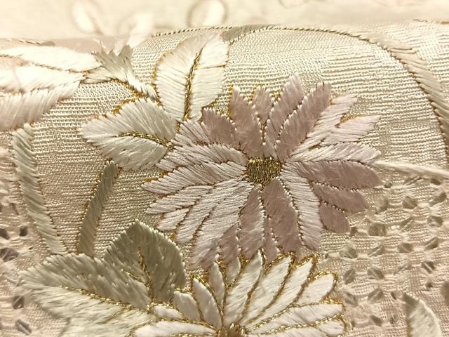 平和屋着物●中国三大刺繍 スワトウ刺繍 汕頭刺繍 総刺繍 訪問着 草花文 暈し染め 金糸 正絹 逸品 AABL8275fy
