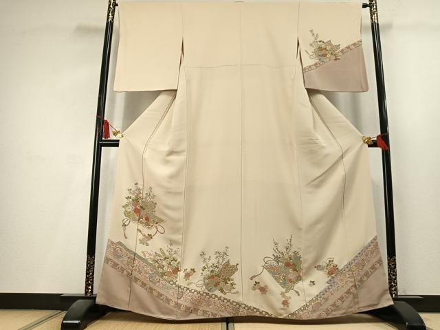 平和屋着物●中国三大刺繍　相良刺繍　総刺繍　訪問着　熨斗花文　金糸　正絹　逸品　AABL8276fy