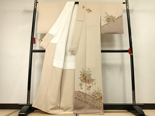 平和屋着物●中国三大刺繍　相良刺繍　総刺繍　訪問着　熨斗花文　金糸　正絹　逸品　AABL8276fy