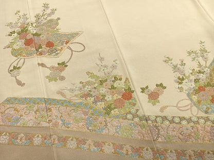 平和屋着物●中国三大刺繍　相良刺繍　総刺繍　訪問着　熨斗花文　金糸　正絹　逸品　AABL8276fy