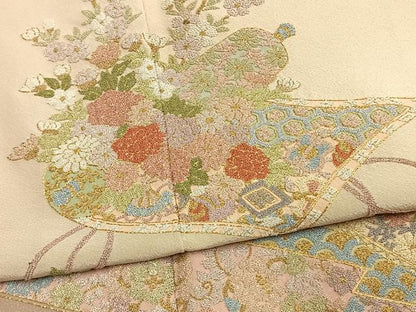 平和屋着物●中国三大刺繍　相良刺繍　総刺繍　訪問着　熨斗花文　金糸　正絹　逸品　AABL8276fy