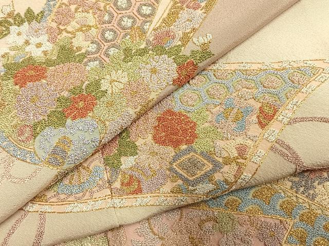 平和屋着物●中国三大刺繍　相良刺繍　総刺繍　訪問着　熨斗花文　金糸　正絹　逸品　AABL8276fy