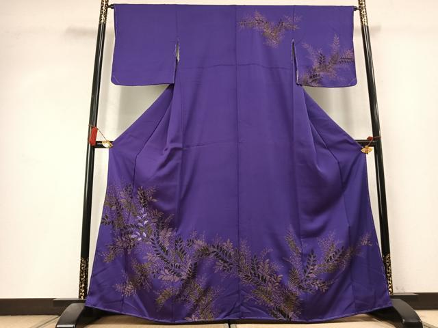 平和屋着物●訪問着　刺繍　草葉文　金彩　正絹　逸品　AABL8278fy